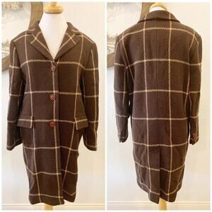 Votre Nom Full Length Plaid Wool Coat Brown Tan 40 8